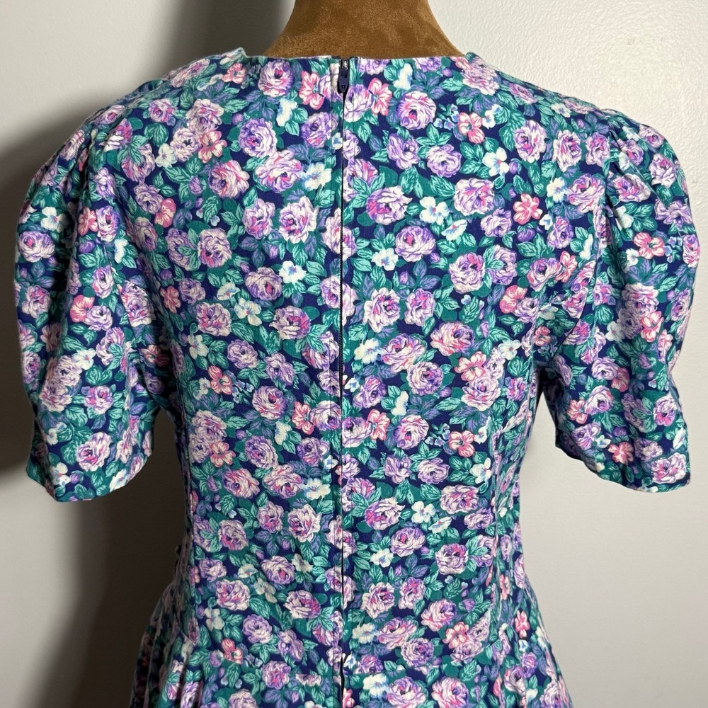 Glenfrey 90s Blue Floral Prairie Vintage Midi Cottagecore Puff Sleeve Dress 13 - Picture 6 of 14